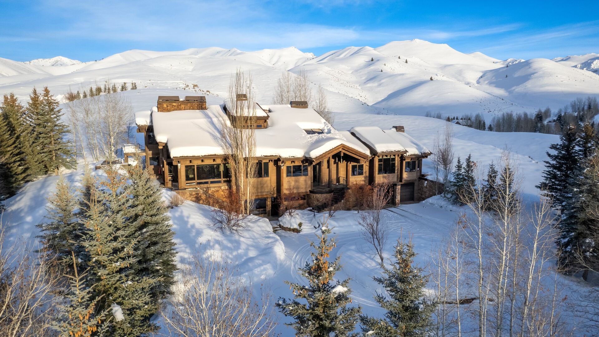 view of our snowy Sun Valley, Idaho cabin rental